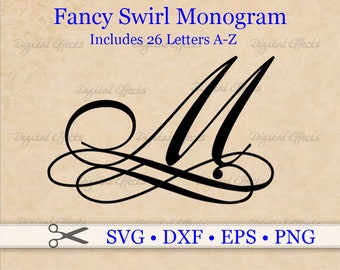 Monograma de remolino elegante (archivos SVG, DXF, EPS y PNG), monograma de boda, monograma florido, monograma floreado, archivos SVG de corte para Cricut y Silhouette