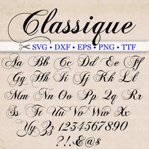 Classique Script SVG, Fancy Script Monogram Font Svg, Dxf, Eps, Png ...