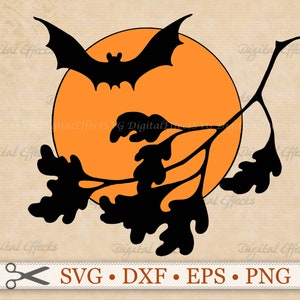 HALLOWEEN SVG, Bat Svg, Harvest Moon Svg, Digital Cut File for Cricut & Silhouette. Bat Silhouette, Spooky Halloween Clipart, Flying Bat Svg