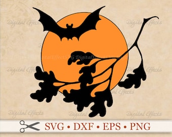 SVG de HALLOWEEN, SVG de murciélago, SVG de luna de cosecha, archivo de corte digital para Cricut y Silhouette. Silueta de murciélago, clipart de Halloween espeluznante, SVG de murciélago volador