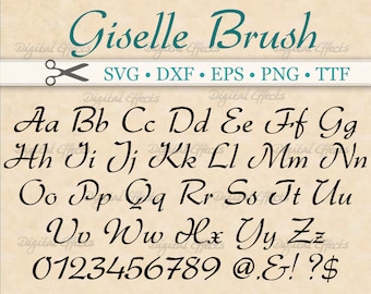 Fuente caligráfica Giselle, fuente script, TTF, SVG, DXF, EPS, PNG, fuente de pincel, fuentes SVG, fuente para bodas, fuente Circuit Silhouette, archivo TTF