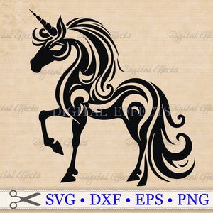 Unicorn SVG,  Fantasy Animal Mystical Svg, dxf, eps & PNG. Unicorn tattoo, Unicorn clipart, Silhouette Studio Cricut, Svg Cut Files