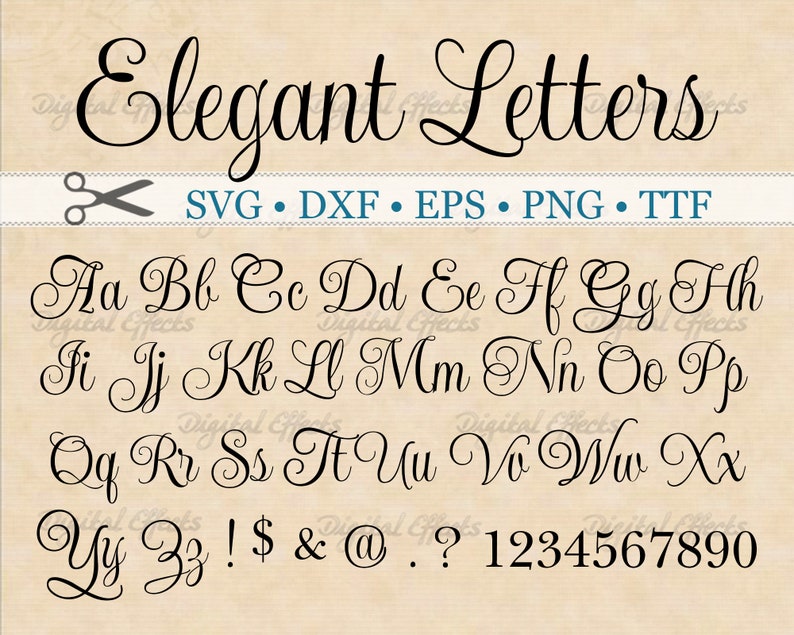 ELEGANT Script Font Monogram Svg, Dxf, Eps, Png Digital Monogram DIY, Fancy Script, Cursive Font, Silhouette Files, Cricut, Cut Files, TTF image 1