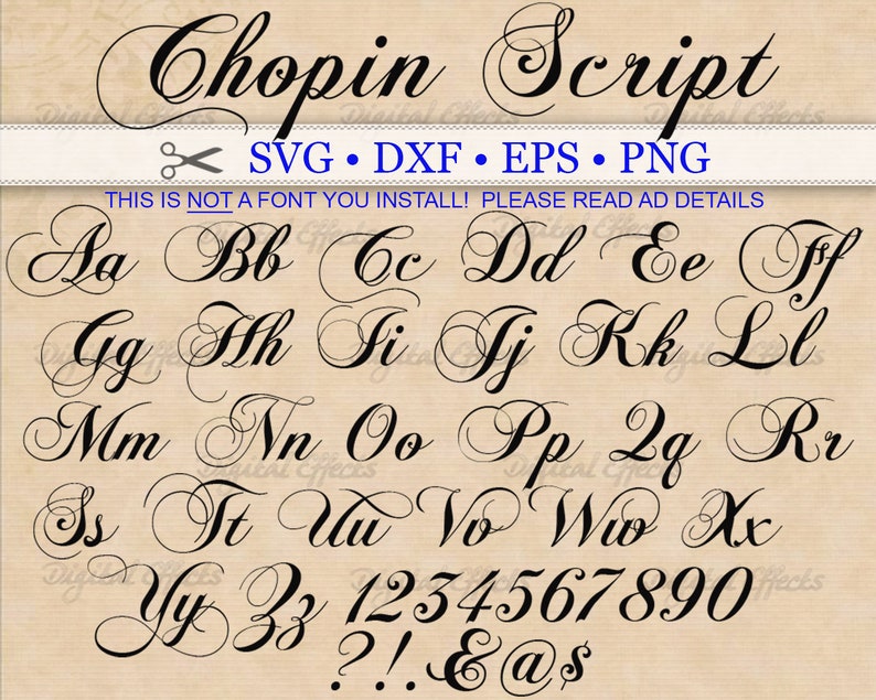 Chopin Script SVG Fancy Script Monogram Font Svg Dxf Eps | Etsy