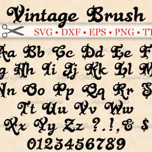 VINTAGE Font, BRUSH Script Font, Monogram Svg, Dxf, Eps, Png, TTF, Flourish Letters, Swash Font, Cursive Font Svg, Silhouette & Cricut