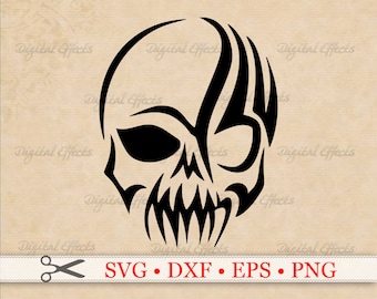Archivo SVG de calavera, SVG pirata, PNG, EPS, archivos DXF, clipart de calavera pirata, SVG de calavera tribal, SVG de Halloween, archivos para Cricut y Silhouette