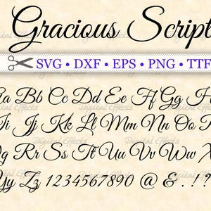 Script GRACIOUS, fuente para bodas, monogramas en formato SVG, DXF, EPS, PNG y TTF; fuente elegante, fuente cursiva, archivos Silhouette, archivos Cricut, archivos de corte