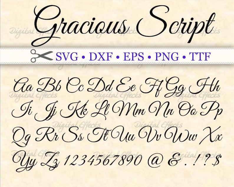GRACIOUS Script, Wedding Font, Monogram Svg, Dxf, Eps, Png, TTF; Fancy Script Font, Cursive Font, Silhouette Files, Cricut Files, Cut Files image 1