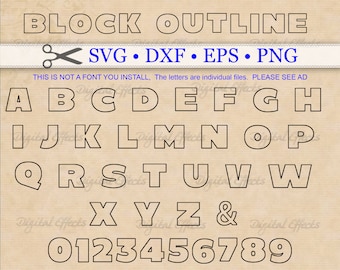 Monograma de contorno de bloque (archivos SVG, DXF, EPS y PNG), letras del alfabeto (SVG) de contorno de bloque, archivos para Cricut y Silhouette, archivos de corte SVG, Procreate