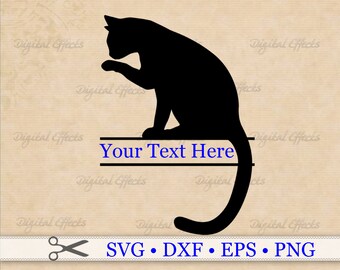 Marco de monograma dividido de gato SVG, DXF, PNG, EPS; Monograma DIY, Gato SVG, Monograma dividido SVG, Cuidado de gatos, Archivos para Cricut y Silhouette