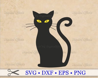 Schwarze Katze SVG-Datei, Kätzchen SVG-Datei, Png, Eps, Dxf-Dateien, Katze Clipart, Halloween Katze SVG, Kitty Svg-Dateien für Silhouette, Cricut Schneidedateien