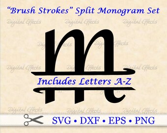 Letra dividida SVG, fuente MONOGRAMA SVG, pinceladas SVG, DXF, EPS y PNG, silueta, Cricut, letras SVG, monograma dividido SVG, marco de nombre SVG
