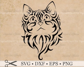 KATZE SVG-Datei, Kätzchen SVG, Png, Eps, Dxf-Dateien, Katze Clipart, Katze Vektor, Kitty SVG, Tribal Kätzchen, Katze Silhouette Studio, Cricut geschnitten Dateien