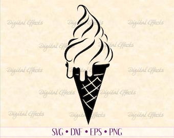 Cono de helado SVG, DXF, EPS, PNG. Manualidades infantiles, SVG de verano, SVG de comida, Clipart de cono de helado, Archivos de silueta de Cricut, Vector de cono de helado