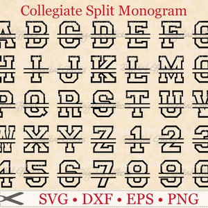 COLLEGIATE SPLIT MONOGRAM Svg, Dxf, Eps, Png Files, Collegiate Split Alphabet, Silhouette Studio, Circuit, Split Letter Svg, Family Name Svg