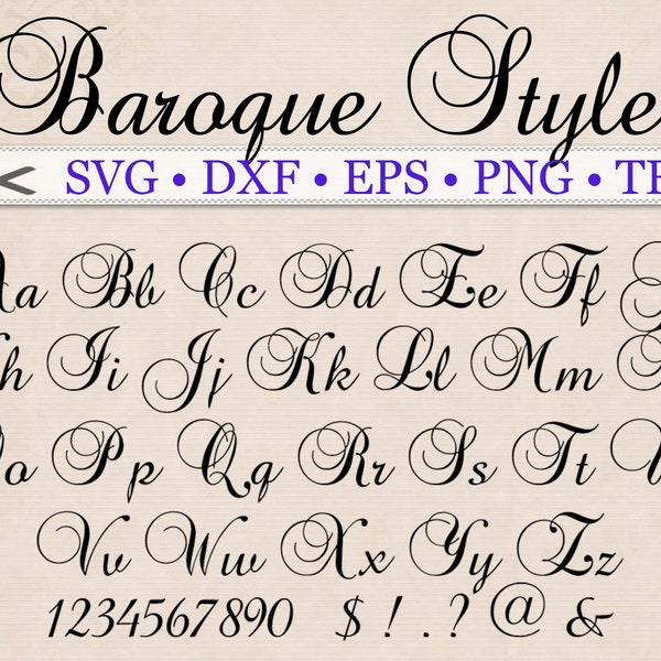 BAROQUE Font, Wedding Font,  Fancy Script Monogram, Svg Font; TTF, Svg, Dxf, Eps, Png;  Cursive Font, Silhouette, Cricut, Installable Font