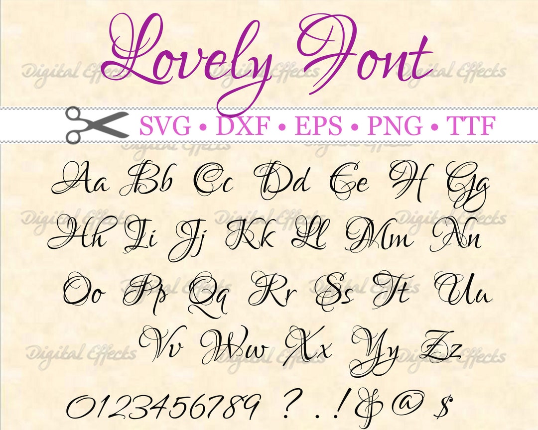 Lovely Font, Fancy Script Font Monogram Svg, Dxf, Eps, Png, TTF Wedding ...