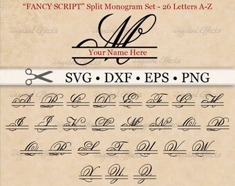 FANCY SPLIT Wedding MONOGRAM Svg, Dxf, Eps, Png Files, Script Monogram, Script Split Monogram, Silhouette & Cricut, Curly Split Monogram Svg