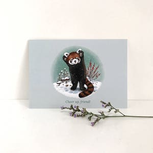 Postal Panda Rojo - ¡Anímate, amigo! / Nieve de panda rojo / Patas de panda rojo / Orejas de panda rojo / Regalos de panda rojo