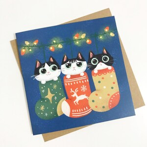 Cartes de Noël chats - Chaussettes de Noël