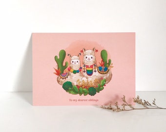 Alpaca Cactus Greeting Card, Colourful A6 Blank Message Card