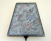 Special handmade unique lamp, eye-catcher, soft blue with flowers in dark blue, beautiful matching cord, painted lamp shade