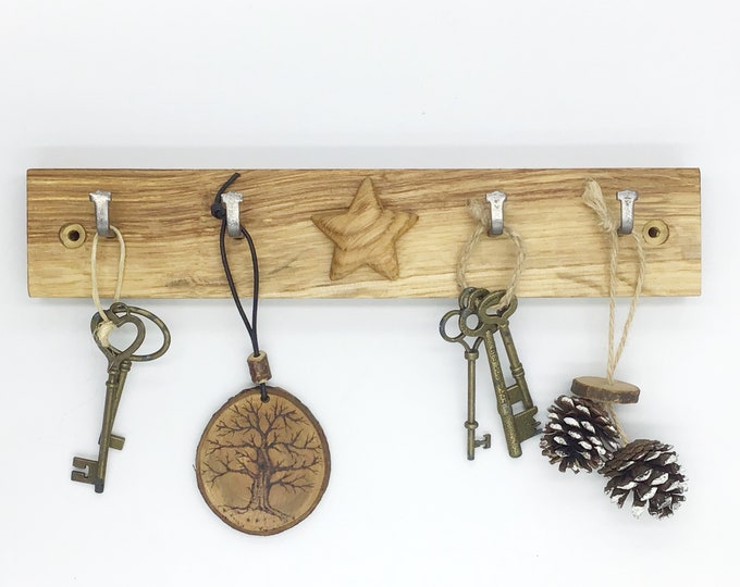 Reclaimed Oak Wood Celtic Cross key rack Irish Scottish cross 21cm 4 hooks