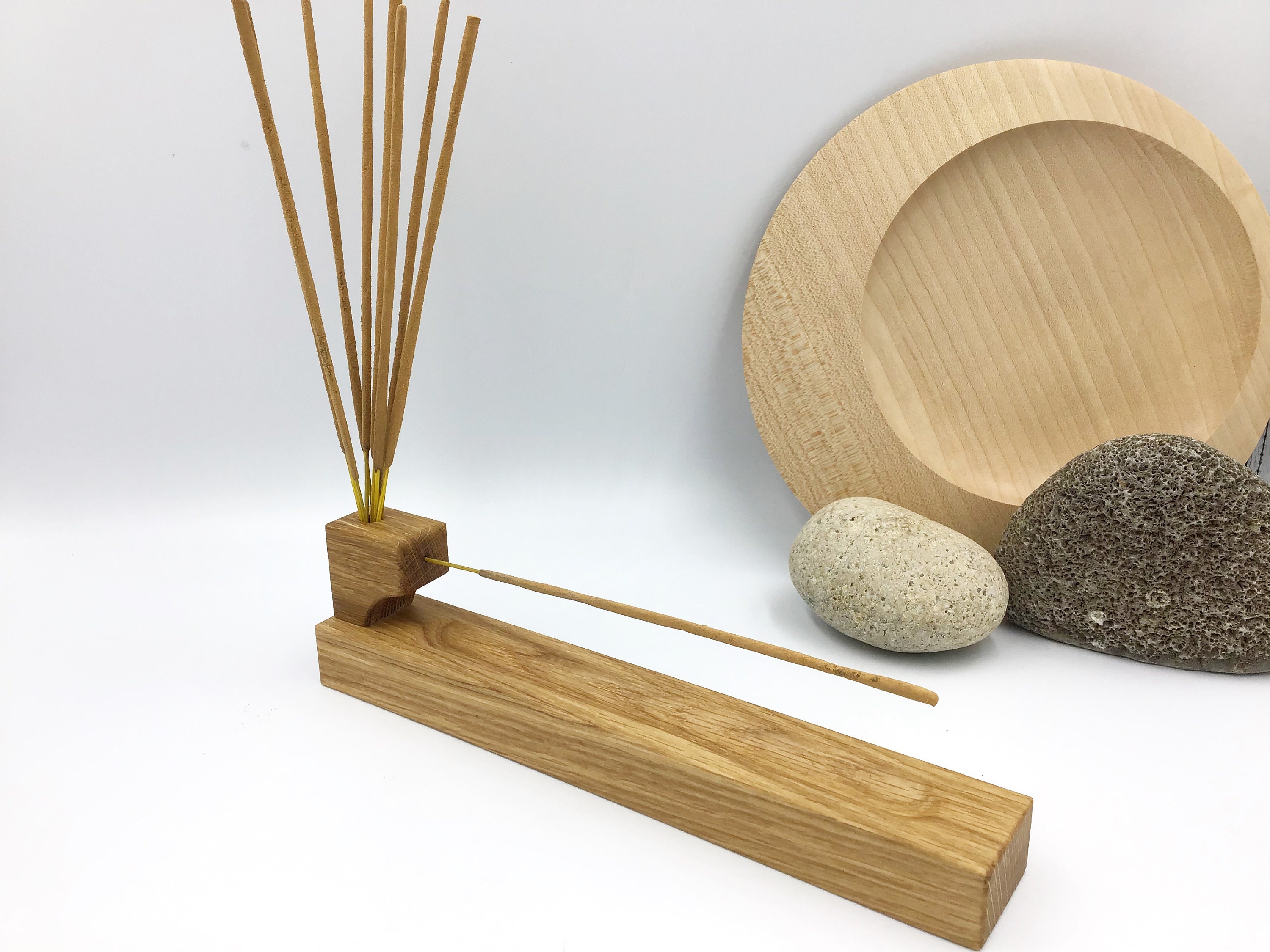 Incense stick holder. Solid Oak with incense stick storage pot Etsy