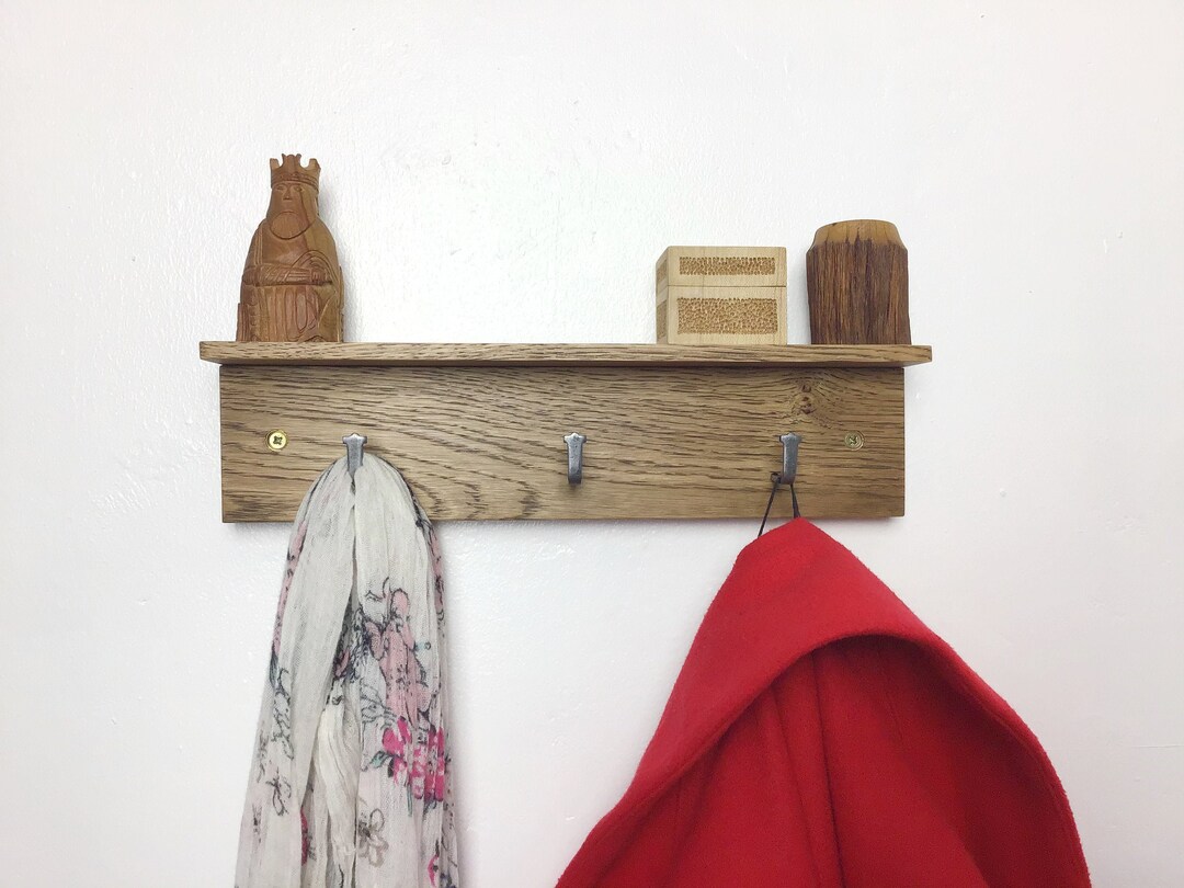 Dark Oak Coat Rack Small Space Coat Rack With 3 Metal Hooks Etsy UK