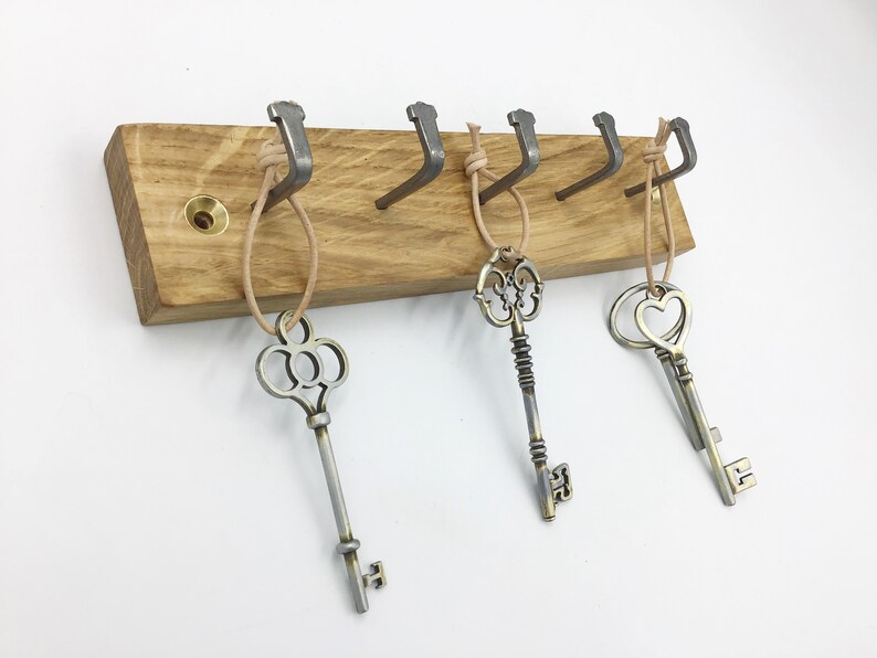 Key Rack Small Space 5 Hook Oak Wall Rack 20cm Wide Etsy UK