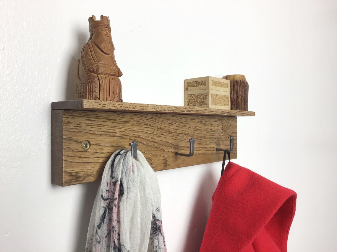 Dark Oak Coat Rack Small Space Coat Rack With 3 Metal Hooks Etsy UK