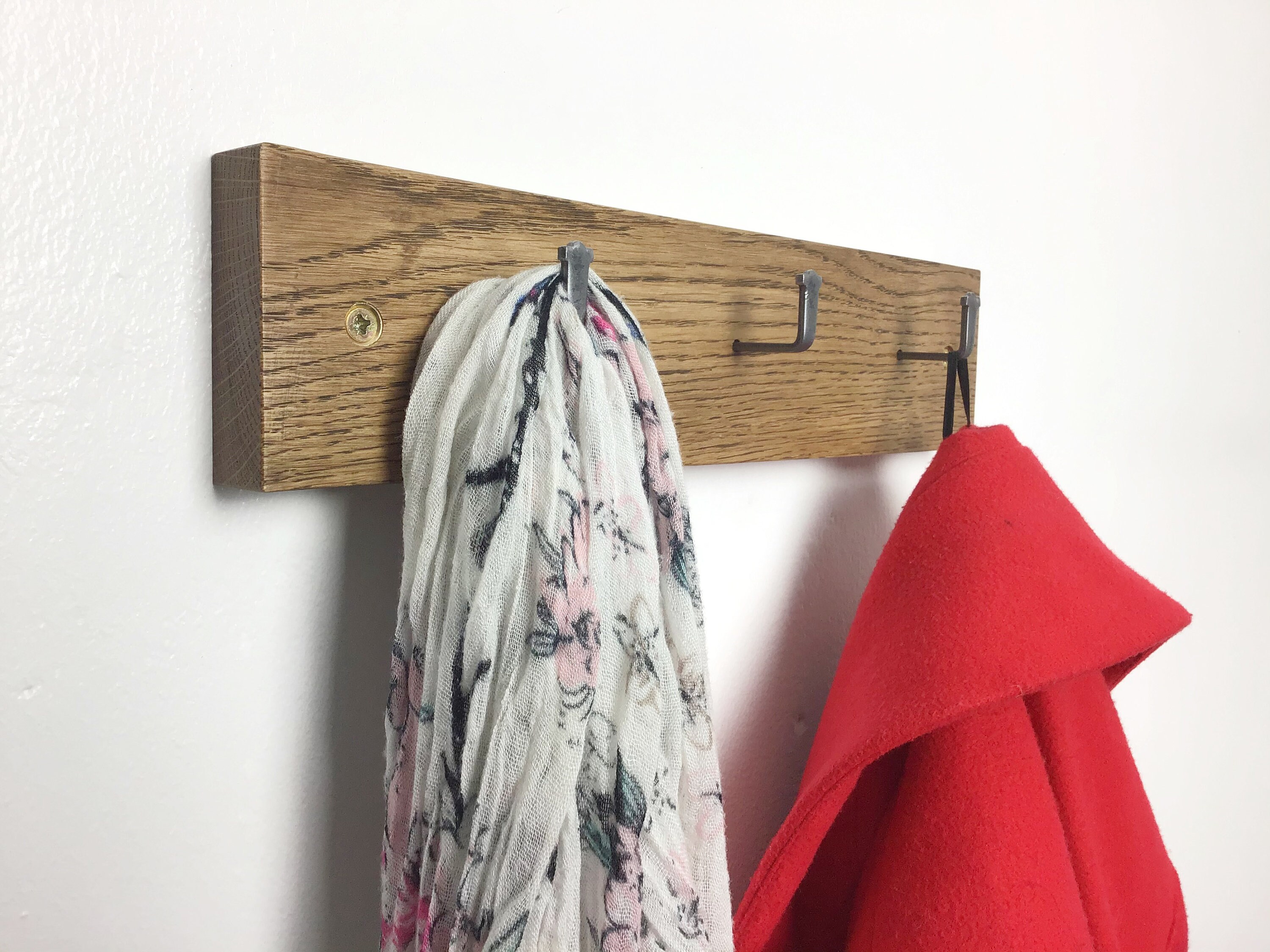 Dark Oak Coat Rack Small Space coat rack with 3 metal hooks Etsy