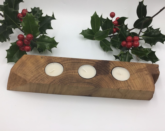 Candle Holder - Christmas Candle Holder - made from ancient Oak wood - 3 tealight candle holder.