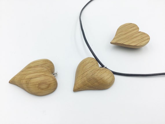 Little Love Heart Necklace Oak Wood Wooden Heart Shaped - Etsy