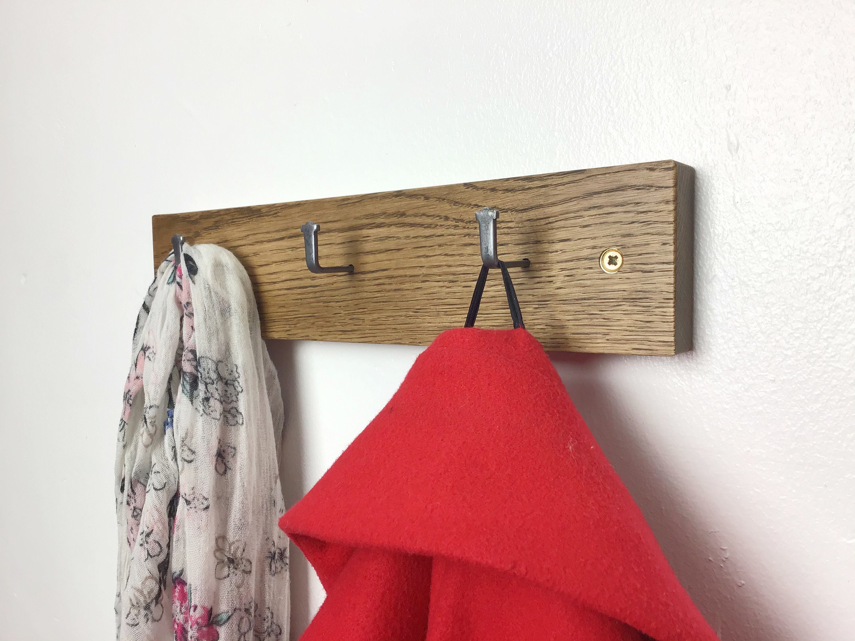 Dark Oak Coat Rack Small Space Coat Rack With 3 Metal Hooks Etsy UK