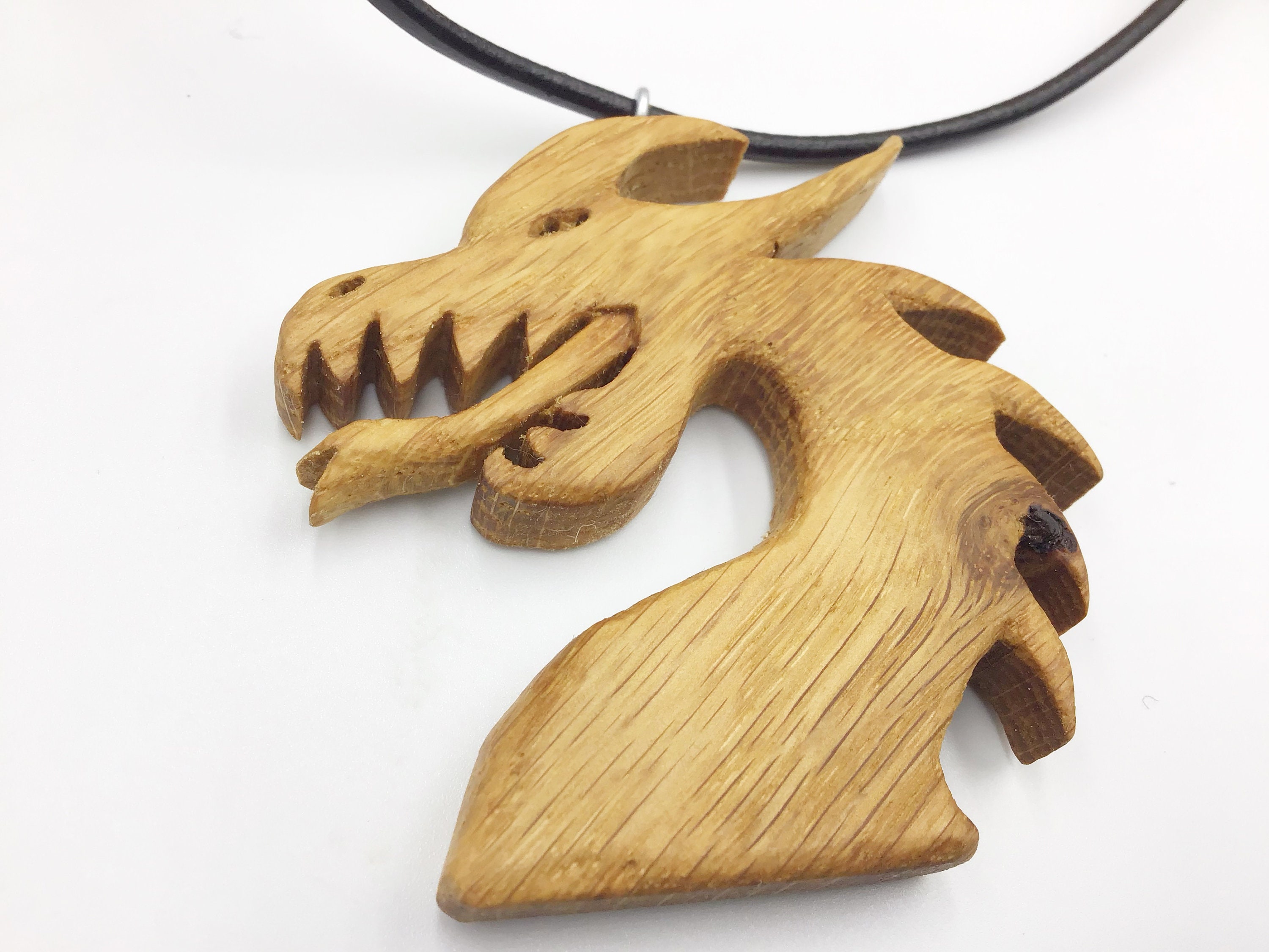 Carved Oak Welsh Dragon necklace 