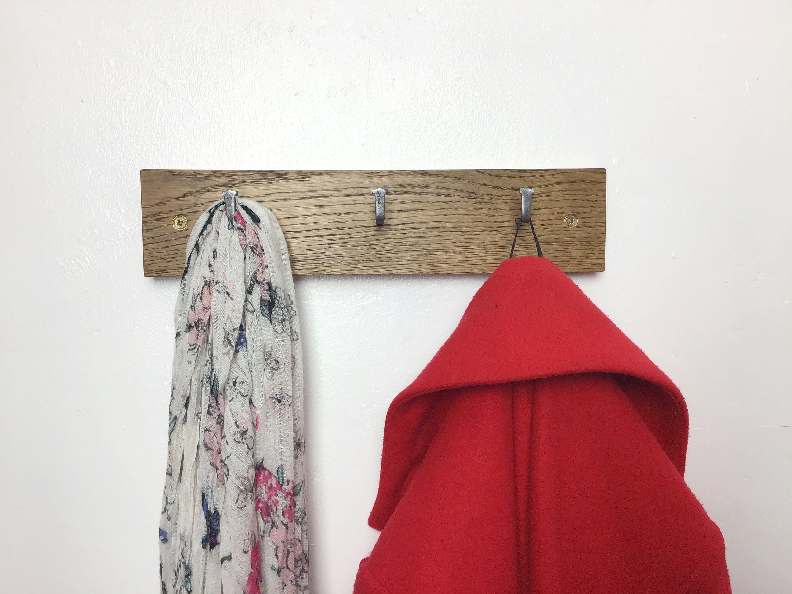 Dark Oak Coat Rack Small Space coat rack with 3 metal hooks Etsy