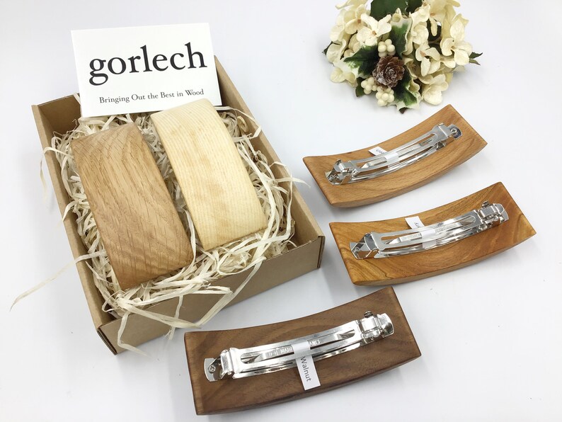 Extra Large Hair barrettes. Set of 2 gift boxed. Wood choice Etsy