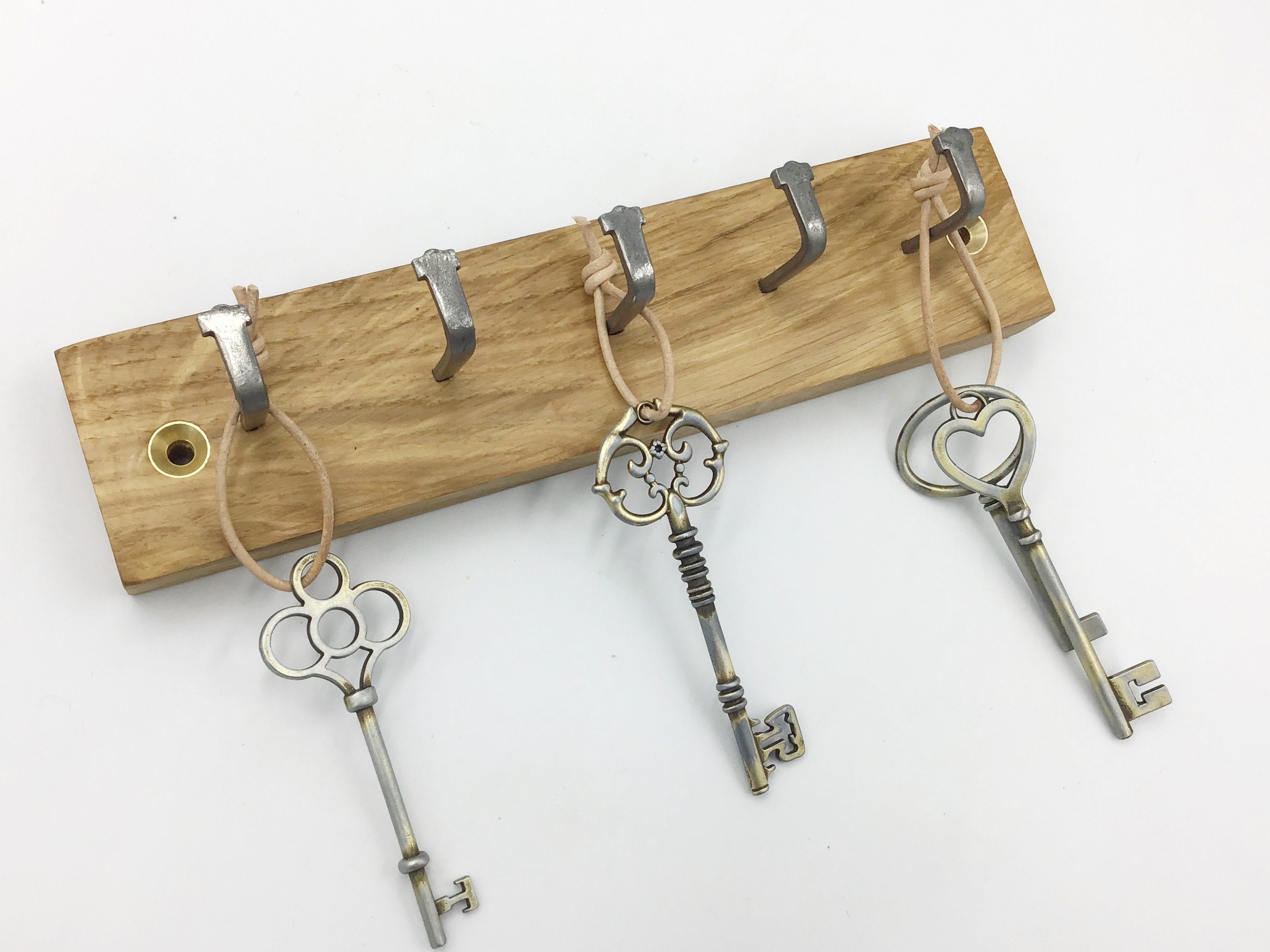 Key rack Small Space 5 hook Oak wall rack 20cm wide Etsy