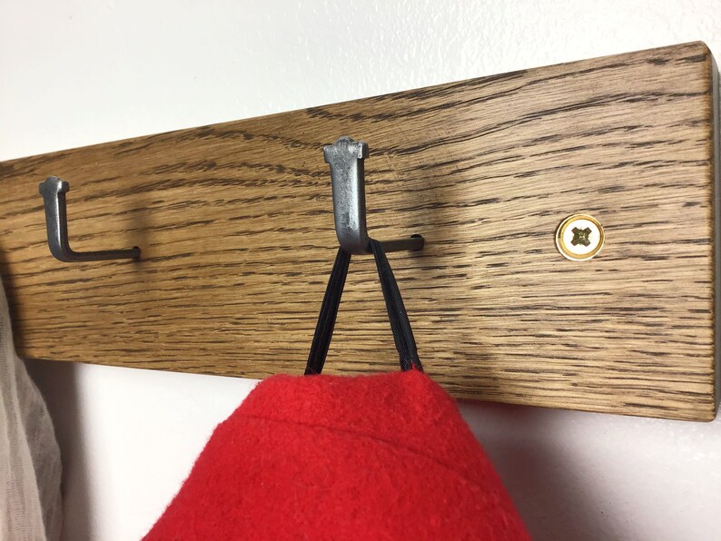 Dark Oak Coat Rack Small Space coat rack with 3 metal hooks Etsy