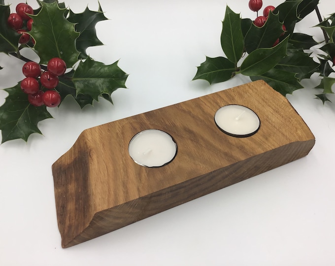 Candle Holder - Christmas Candle Holder - made from ancient Oak wood - 2 tealight candle holder.