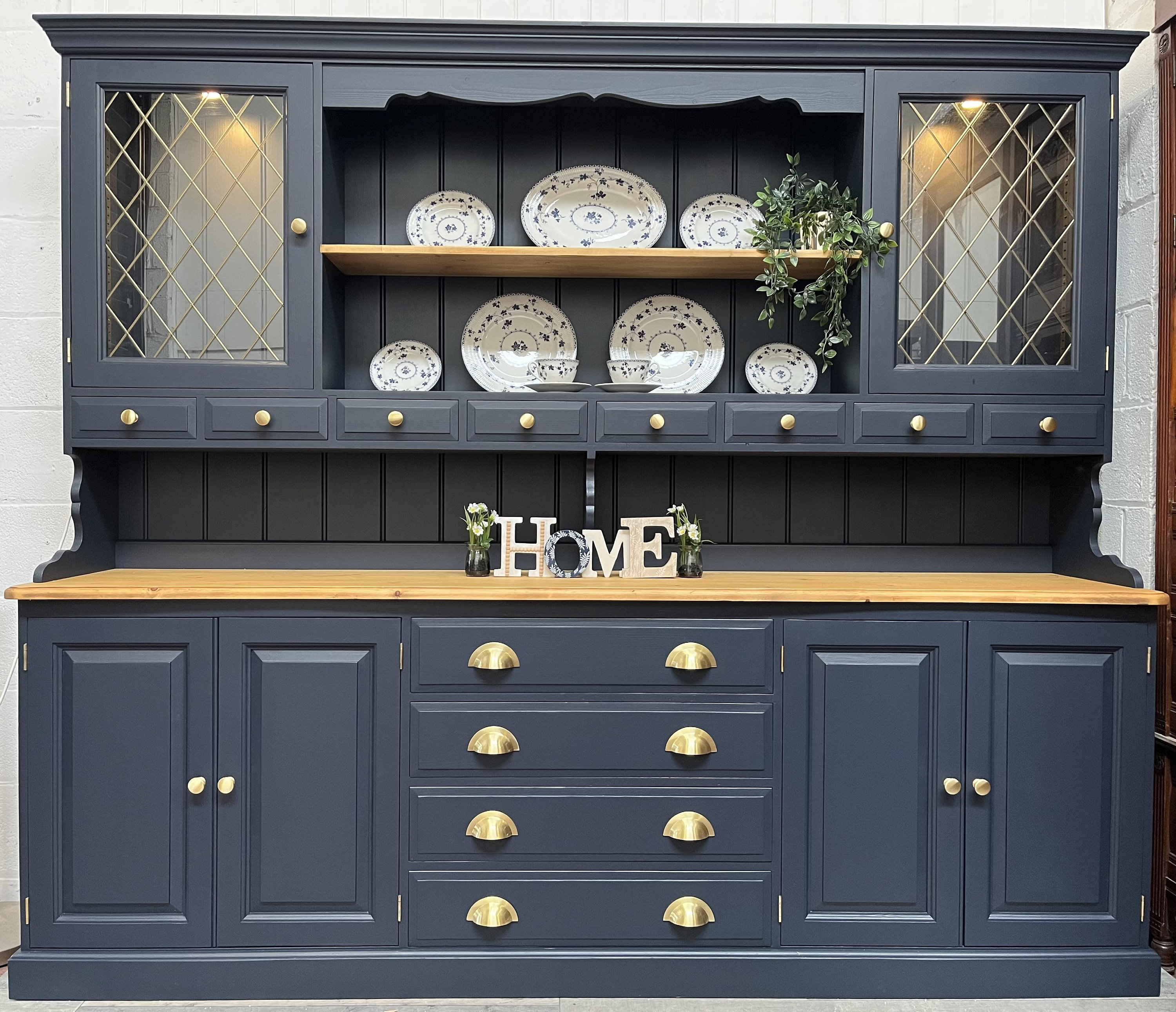 Custom Painted Upcycled Large Glazed Welsh Dresser Pine Mineral Blue