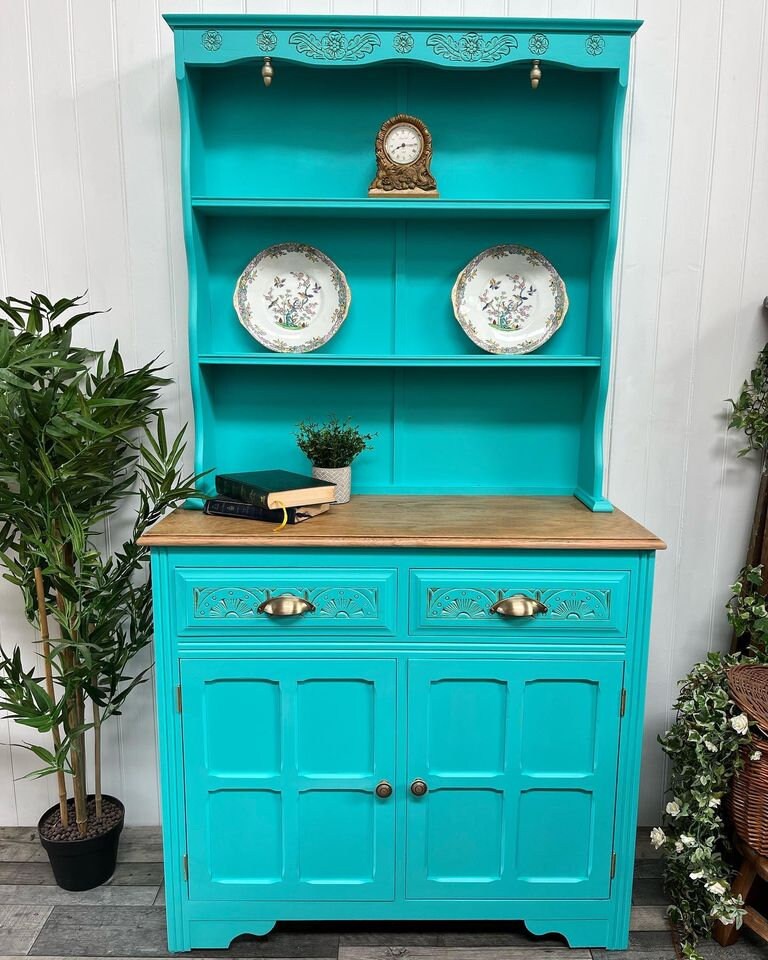 Custom Painted UPCYCLED Small Vintage/pine Kitchen Welsh Dressers With  Plate Racks & Storage Fusion Mineral Paint Green - Etsy