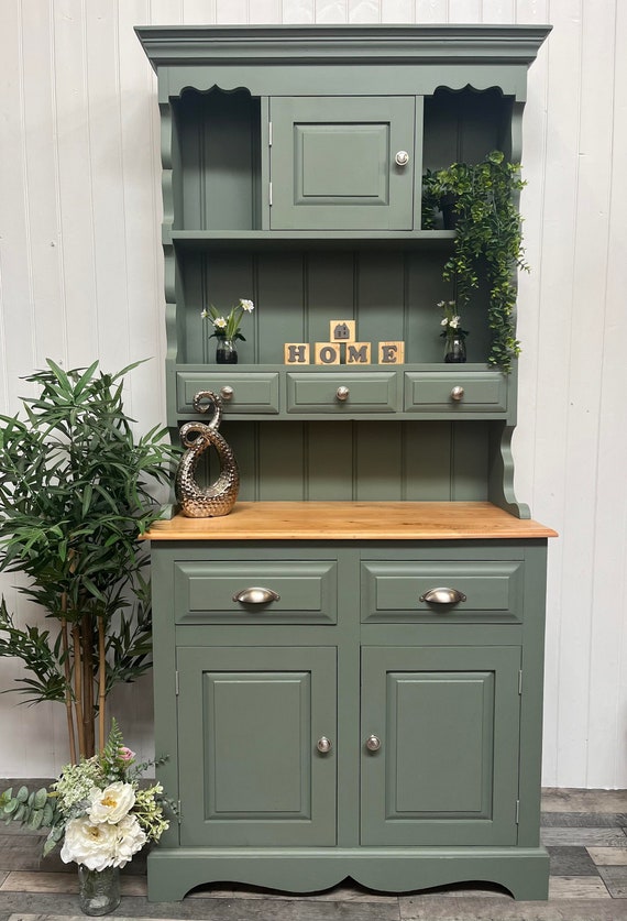 Custom Painted UPCYCLED Small Vintage/pine Kitchen Welsh Dressers With  Plate Racks & Storage Fusion Mineral Paint Green - Etsy