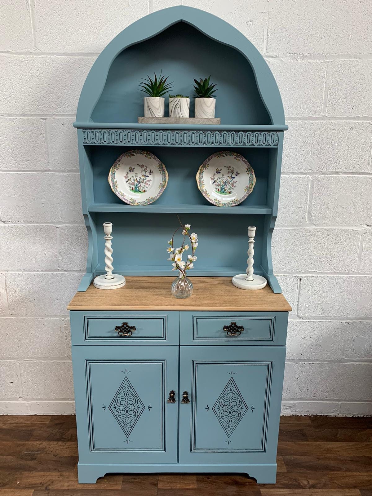 Custom Painted UPCYCLED Small Vintage/pine Kitchen Welsh Dressers With  Plate Racks & Storage Fusion Mineral Paint Blue