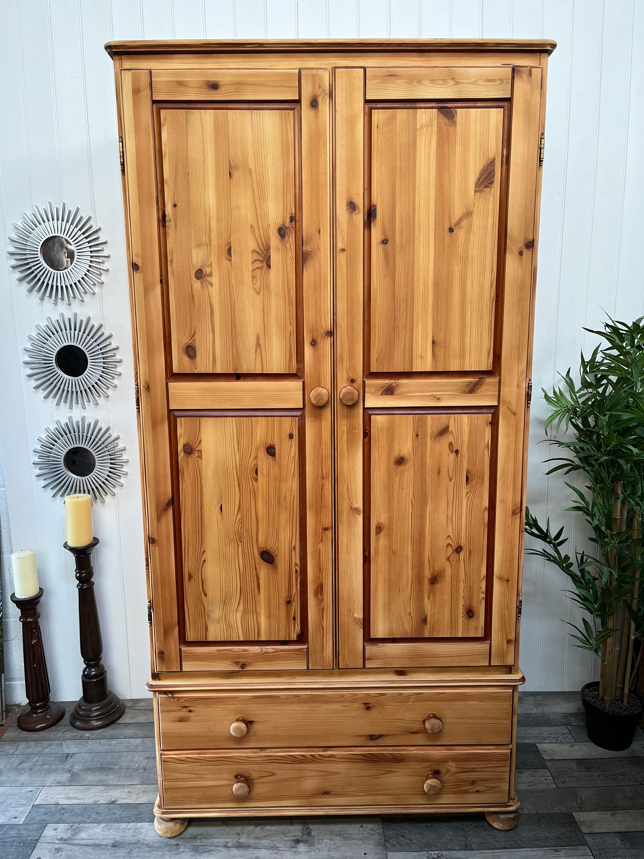 Double pine sale wardrobe with drawers