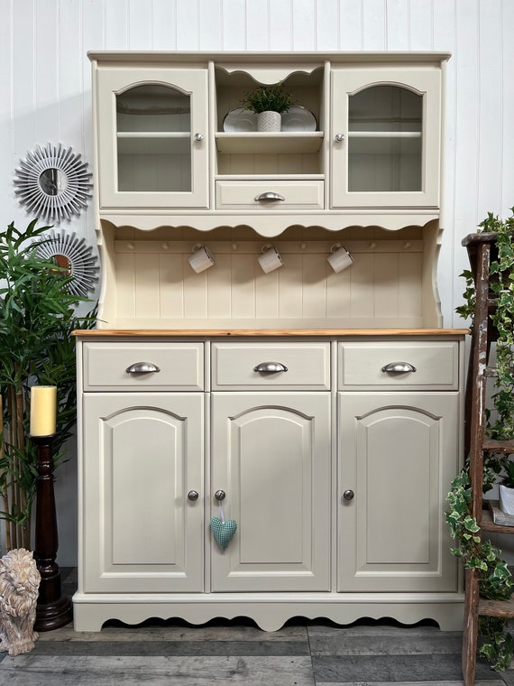 Custom bespoke Hand Painted to Order Medium Sized Solid Pine Welsh Dresser Kitchen Unit With Glass Display Etsy