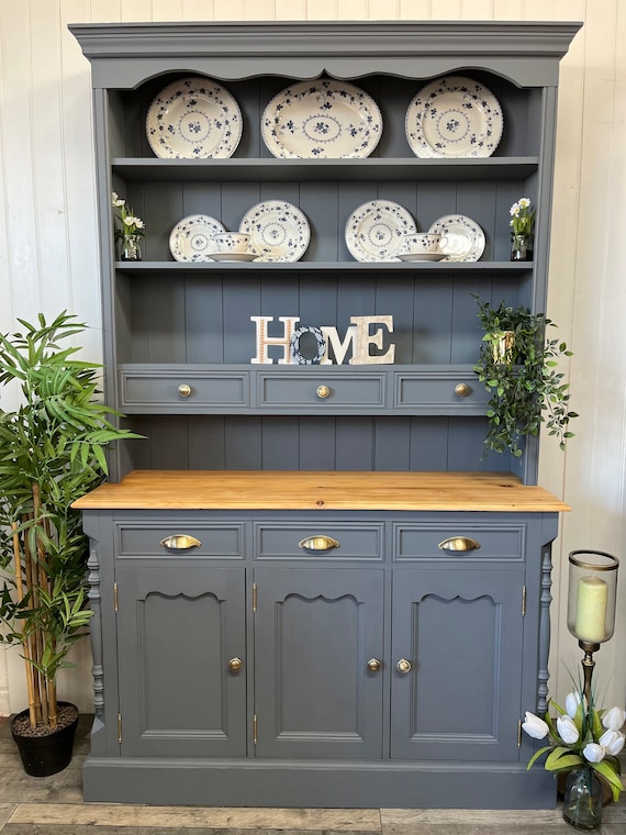 Custom Painted UPCYCLED Medium Vintage/pine Kitchen Welsh Dressers With  Plate Racks & Storage Fusion Mineral Paint Grey - Etsy