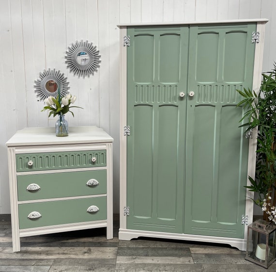 Custom bespoke Hand Painted Upcycled Furniture VINTAGE Single Wardrobe hallrobe Hallway Cloak Cupboard Etsy