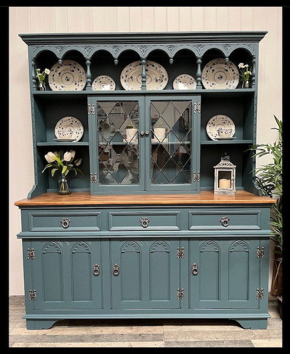 Custom Painted UPCYCLED Medium Vintage/pine Kitchen Welsh Dressers With  Plate Racks & Storage Fusion Mineral Paint Grey - Etsy